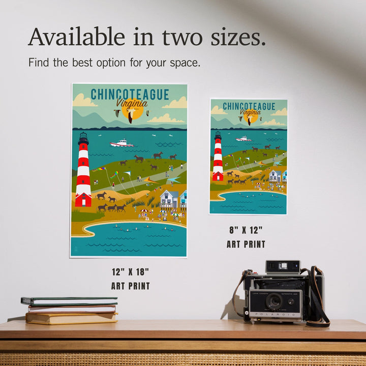 Chinconteague, Virginia, Beach, Ocean, and Lighthouse, Geometric, Art & Giclee Prints - Lantern Press