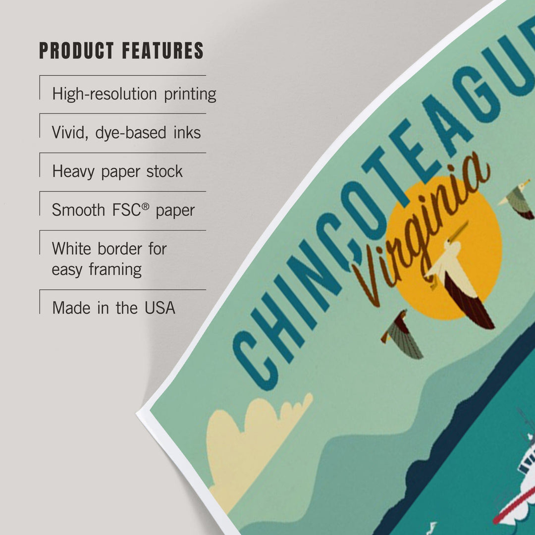 Chinconteague, Virginia, Beach, Ocean, and Lighthouse, Geometric, Art & Giclee Prints - Lantern Press