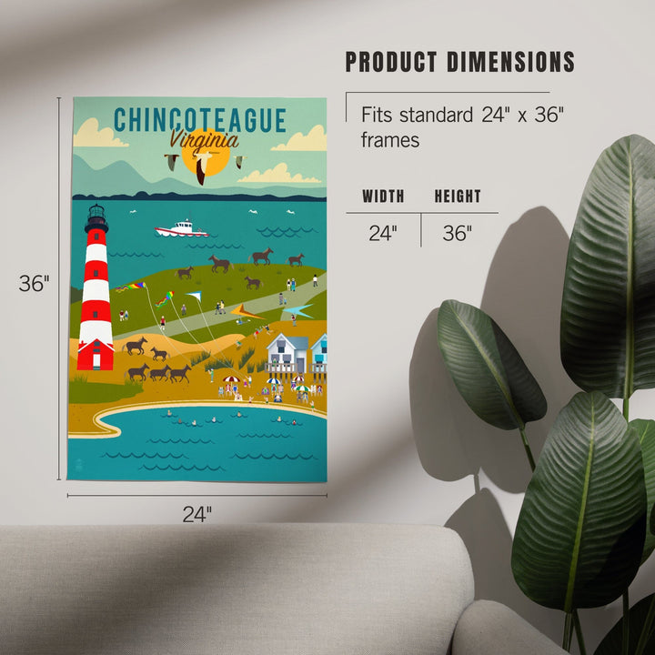 Chinconteague, Virginia, Beach, Ocean, and Lighthouse, Geometric, Art & Giclee Prints - Lantern Press