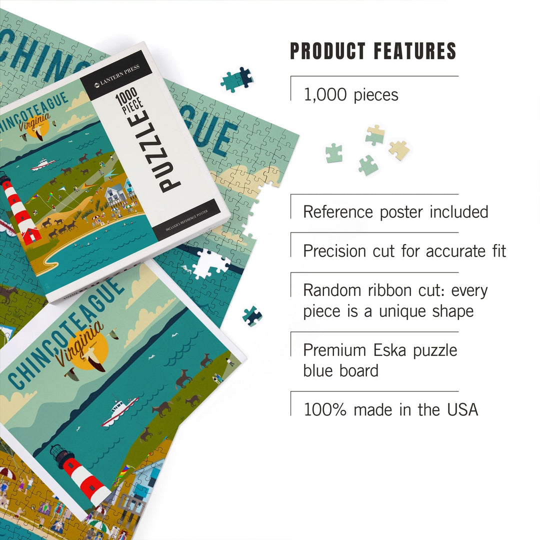 Chinconteague, Virginia, Beach, Ocean, and Lighthouse, Geometric, Jigsaw Puzzle Puzzle Lantern Press