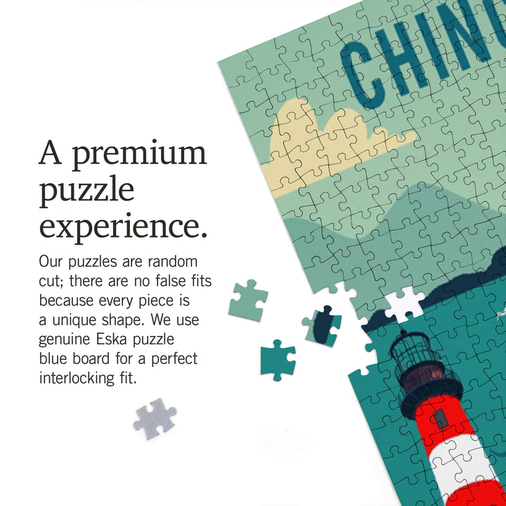 Chinconteague, Virginia, Beach, Ocean, and Lighthouse, Geometric, Jigsaw Puzzle Puzzle Lantern Press