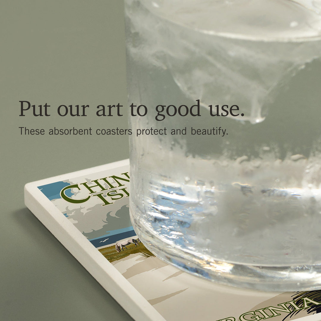 Chincoteague Island, Virginia, Horses and Dunes, Coasters Coasters Lantern Press