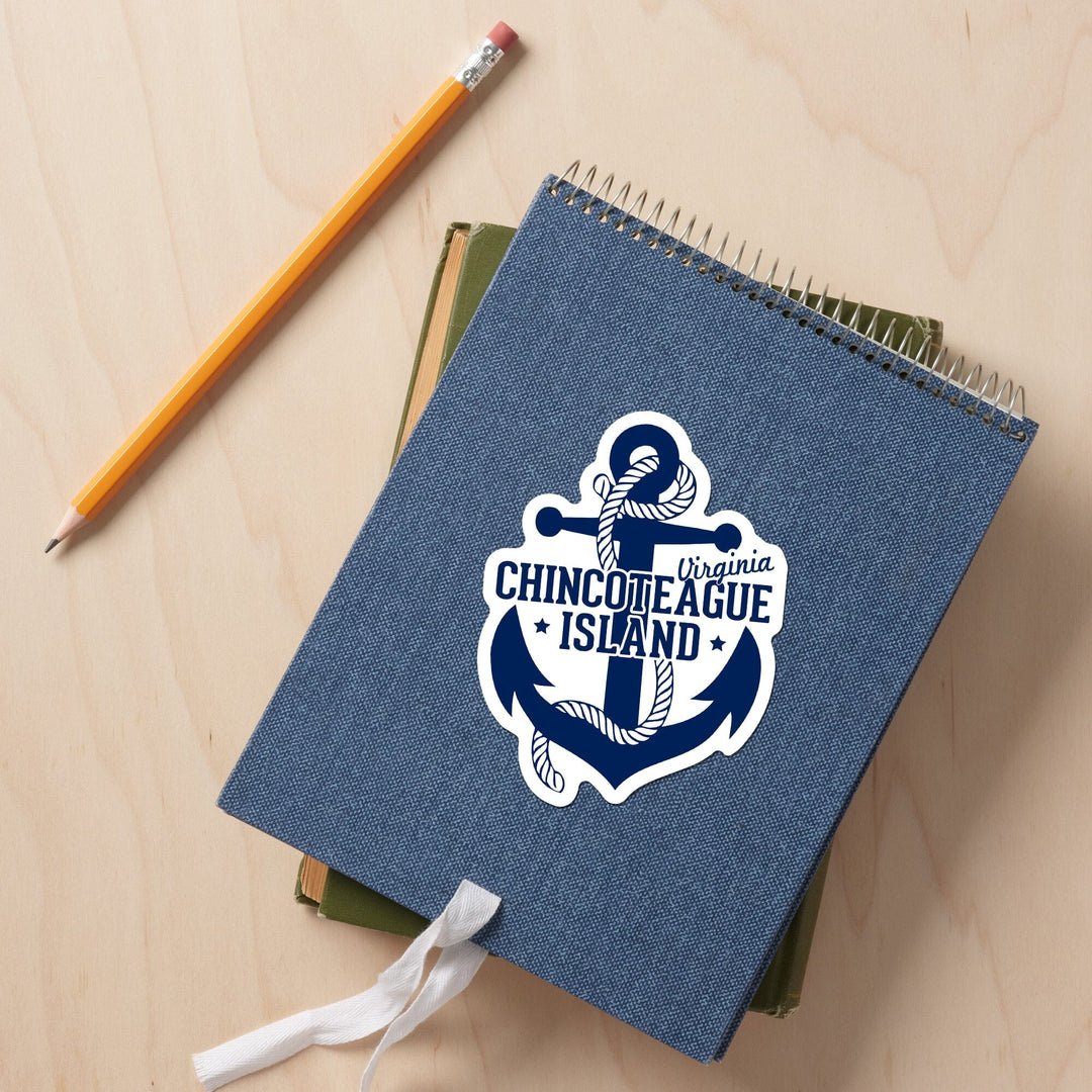 Chincoteague, Virginia, Anchor, Contour, Vinyl Sticker Sticker Lantern Press
