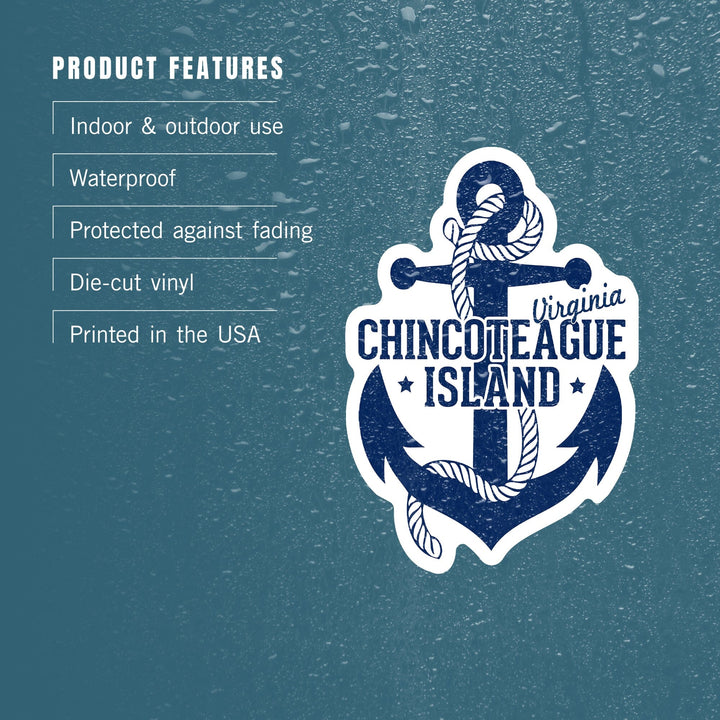 Chincoteague, Virginia, Anchor, Contour, Vinyl Sticker Sticker Lantern Press