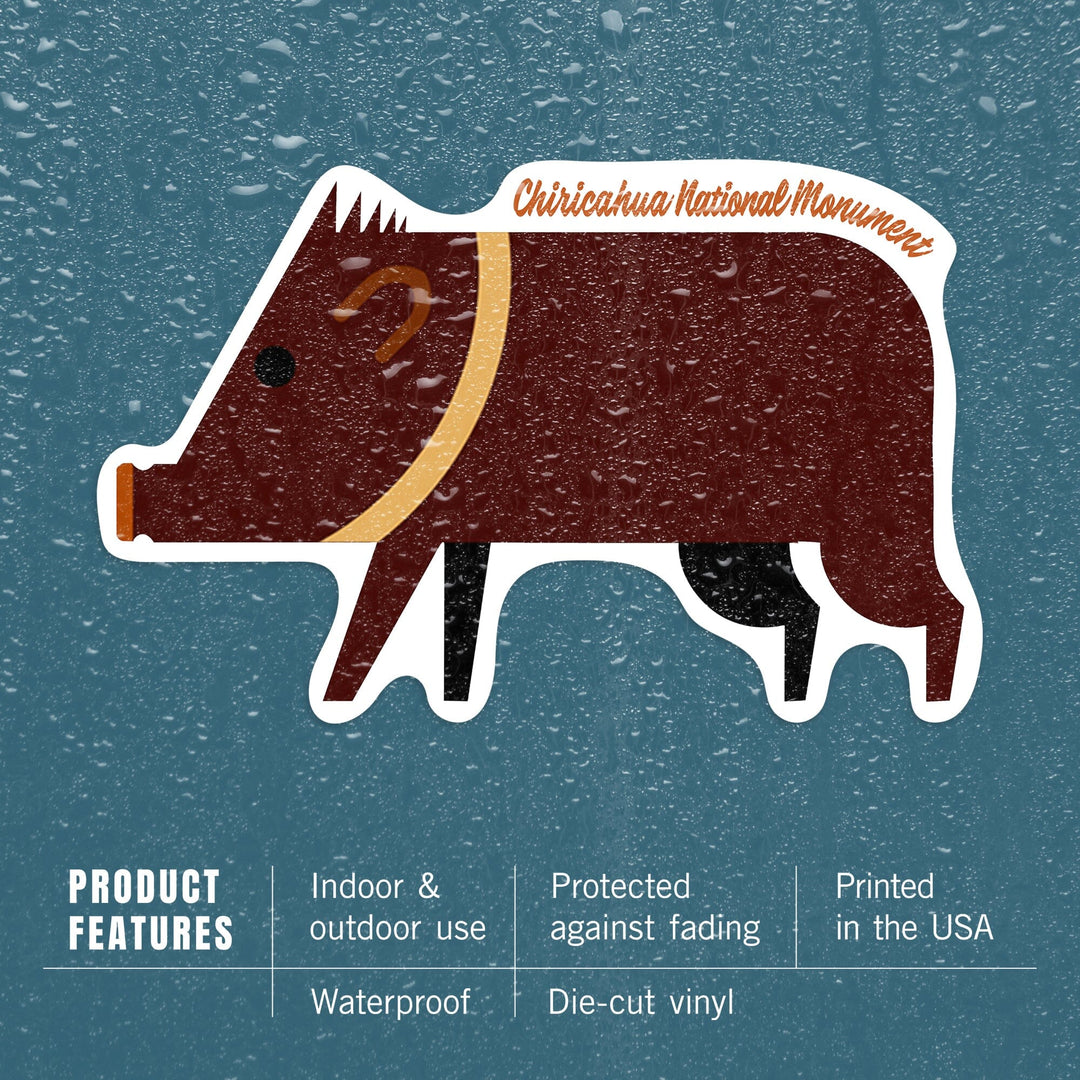Chiricahua National Monument, Arizona, Javelina, Geometric, Contour, Lantern Press Artwork, Vinyl Sticker - Lantern Press