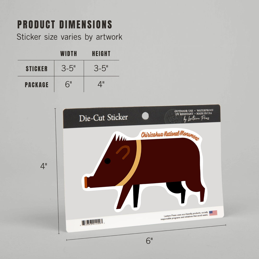 Chiricahua National Monument, Arizona, Javelina, Geometric, Contour, Lantern Press Artwork, Vinyl Sticker - Lantern Press