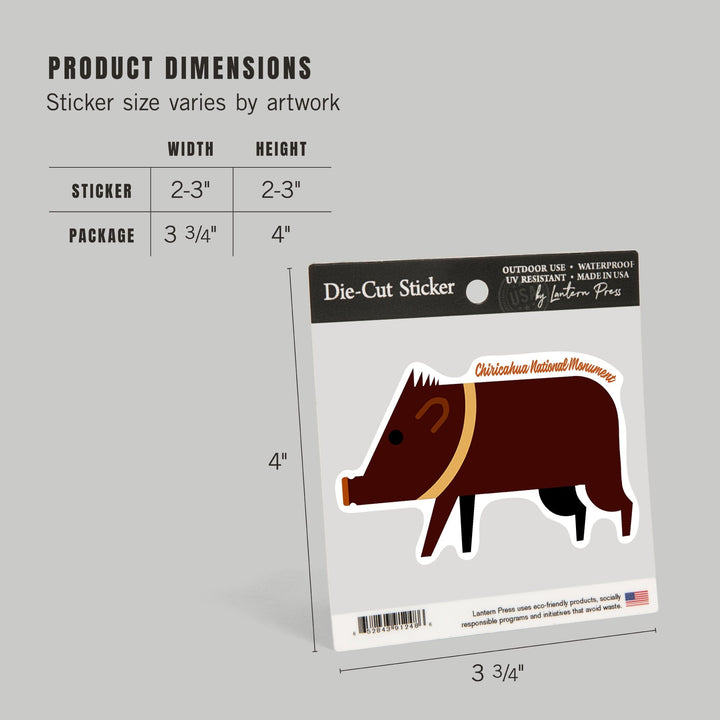 Chiricahua National Monument, Arizona, Javelina, Geometric, Contour, Lantern Press Artwork, Vinyl Sticker - Lantern Press
