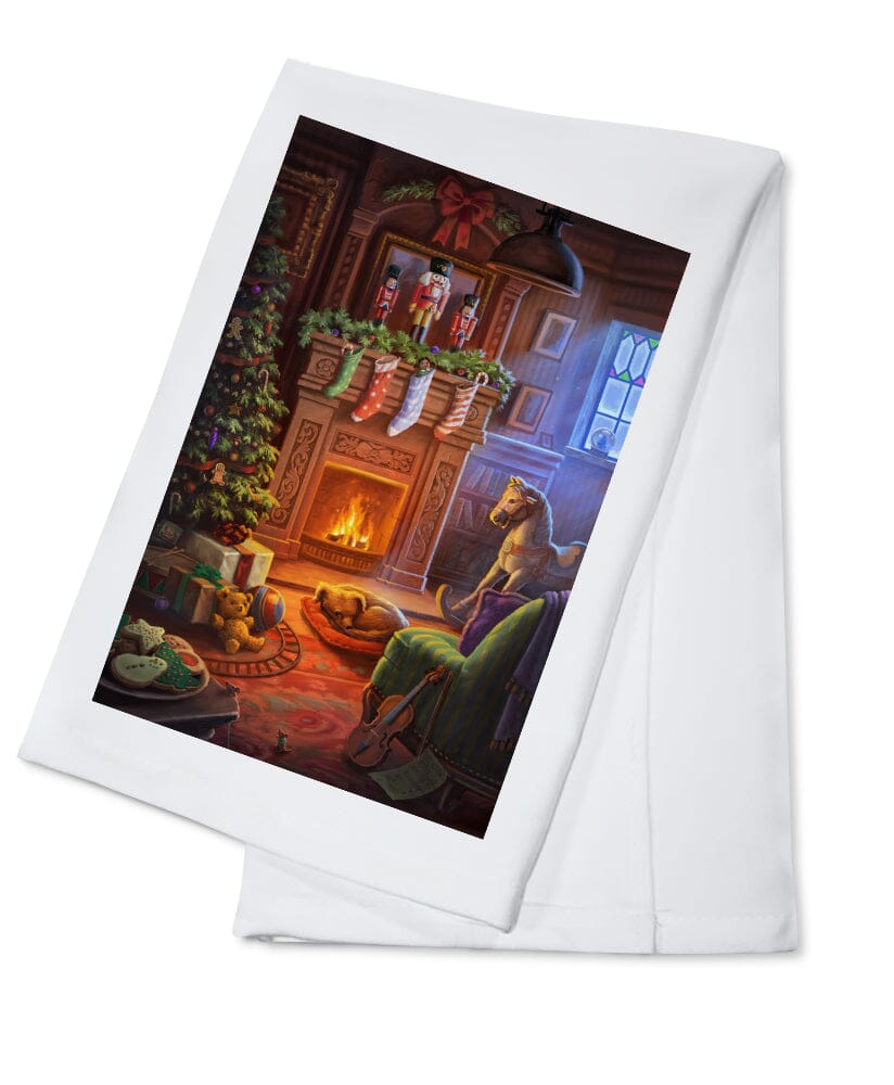 Christmas Morning, Stockings above Fireplace, Organic Cotton Kitchen Tea Towels Kitchen Lantern Press