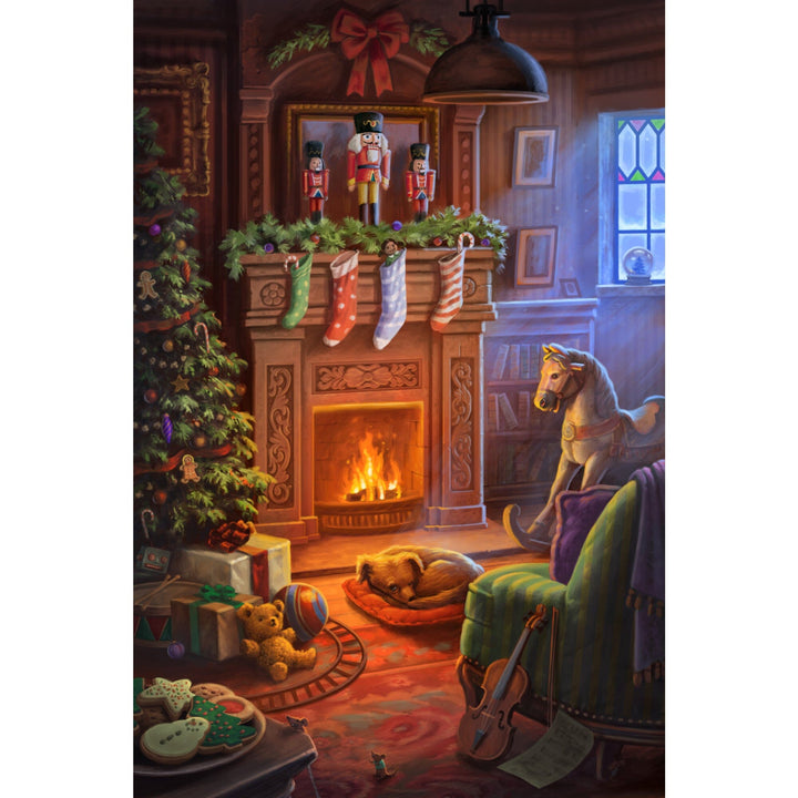Christmas Morning, Stockings above Fireplace, Organic Cotton Kitchen Tea Towels Kitchen Lantern Press