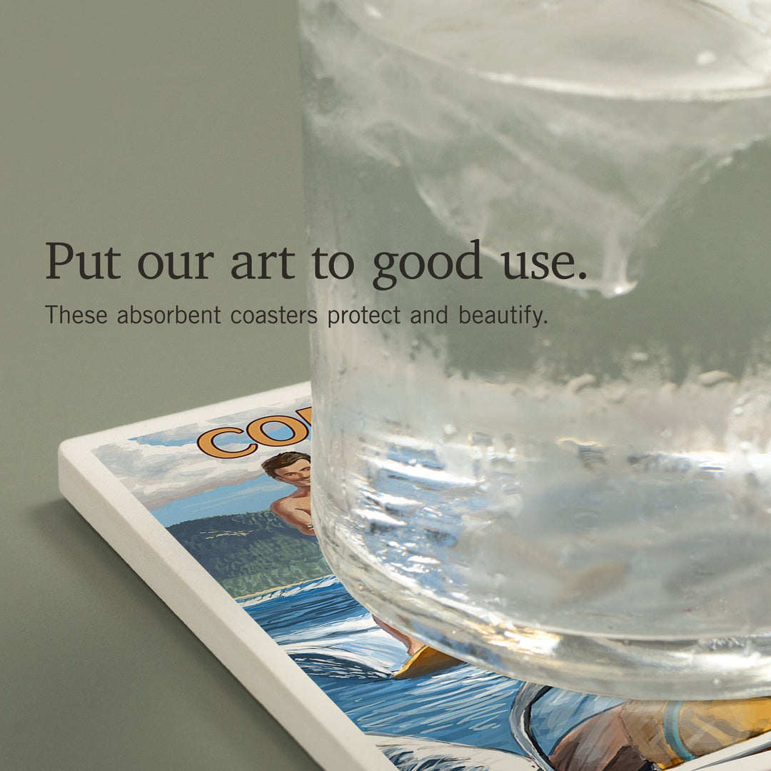 Coeur d'Alene, Idaho, Water Skiing Scene, Coasters Coasters Lantern Press