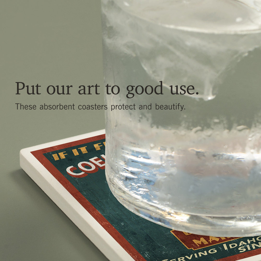 Coeur d'Alene, Idaho, Wooden Boats Vintage Sign, Coasters Coasters Lantern Press