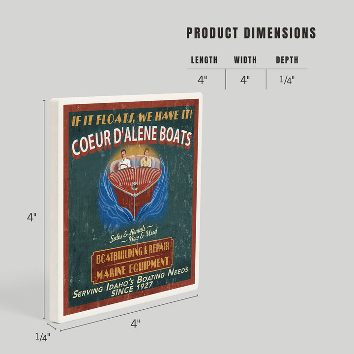 Coeur d'Alene, Idaho, Wooden Boats Vintage Sign, Coasters Coasters Lantern Press