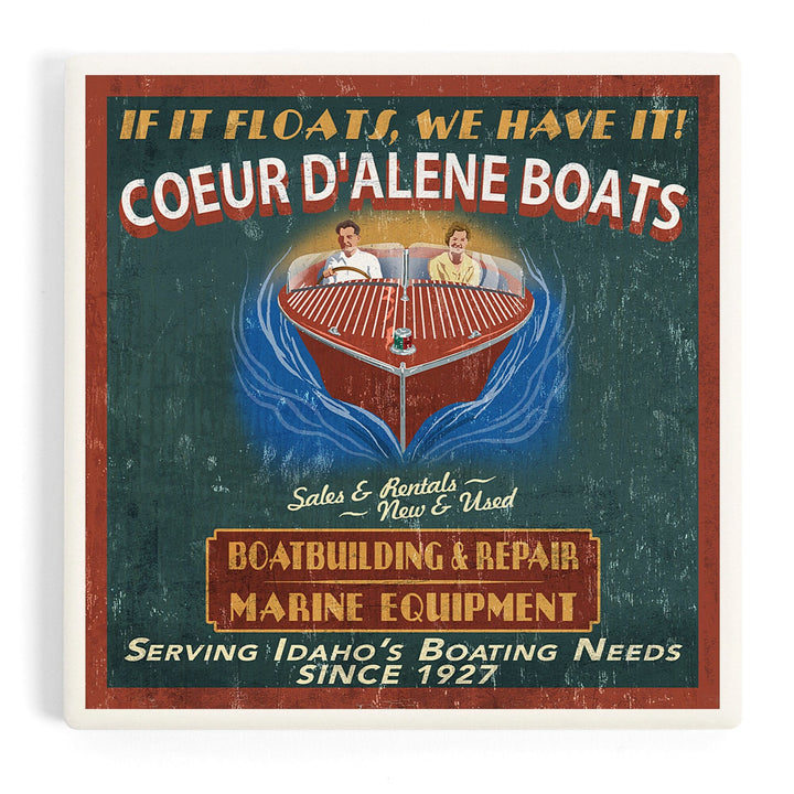 Coeur d'Alene, Idaho, Wooden Boats Vintage Sign, Coasters Coasters Lantern Press