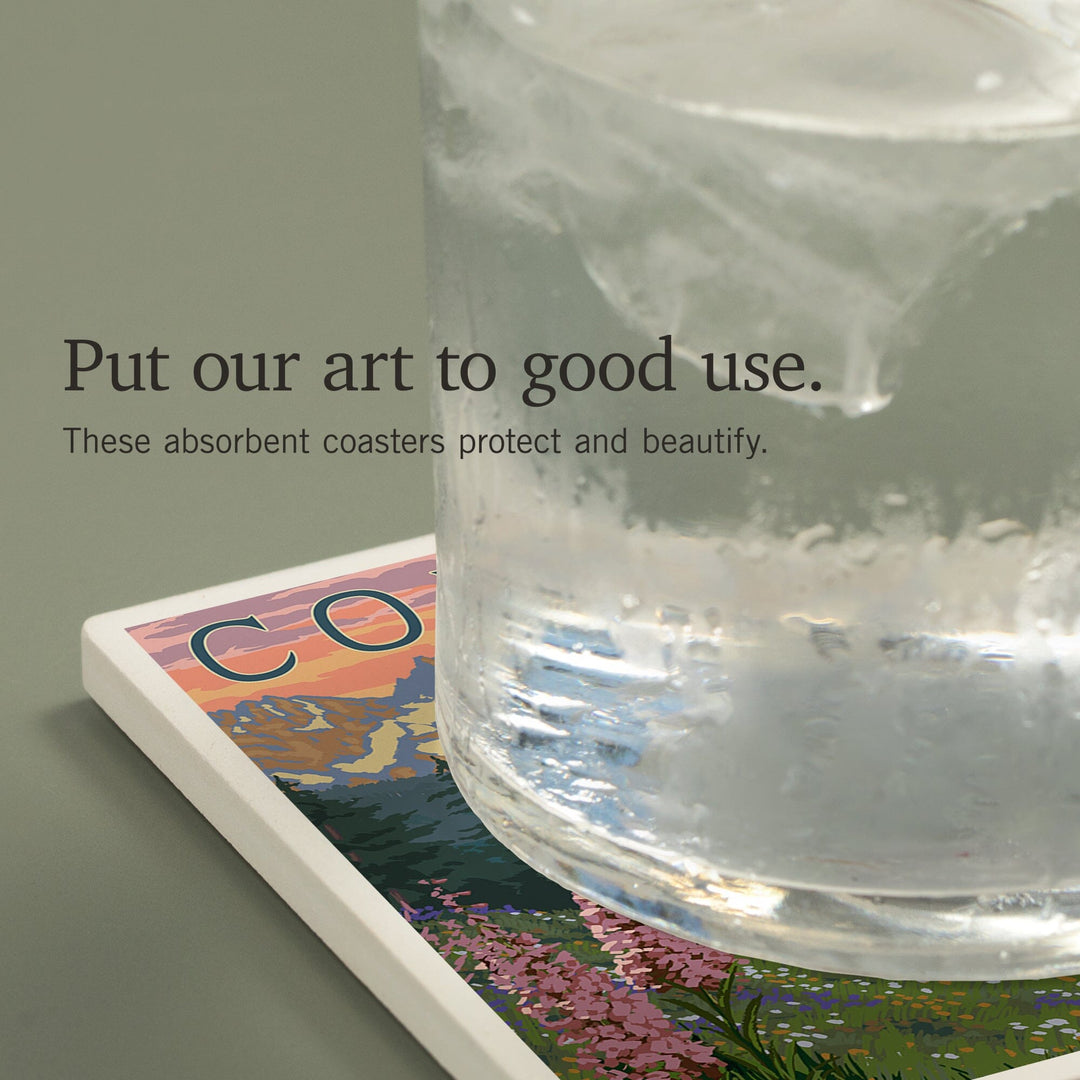 Colorado, Bears and Spring Flowers, Coasters Coasters Lantern Press