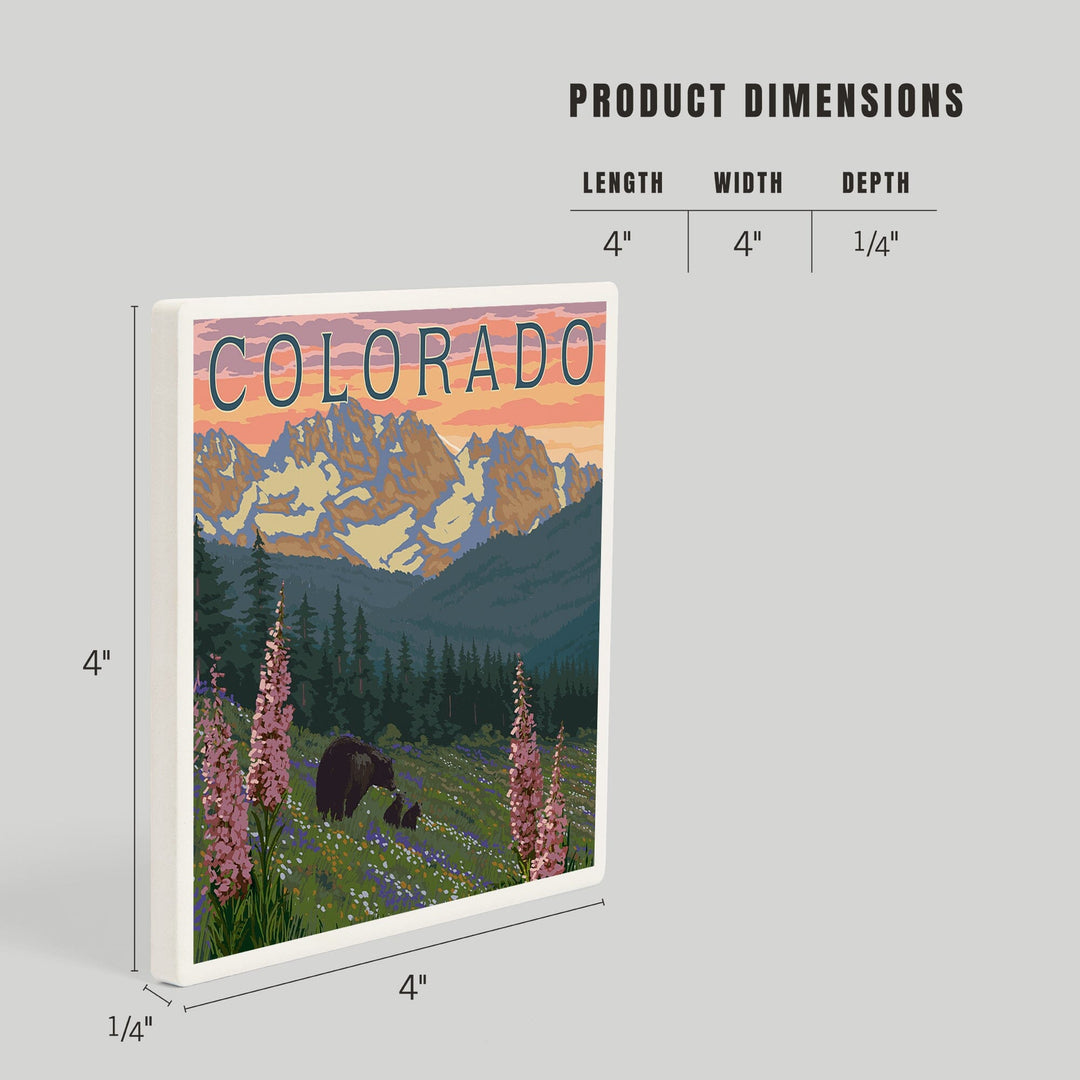 Colorado, Bears and Spring Flowers, Coasters Coasters Lantern Press