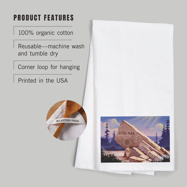Colorado, Estes Park Sign, Lithograph, Organic Cotton Kitchen Tea Towels Kitchen Lantern Press