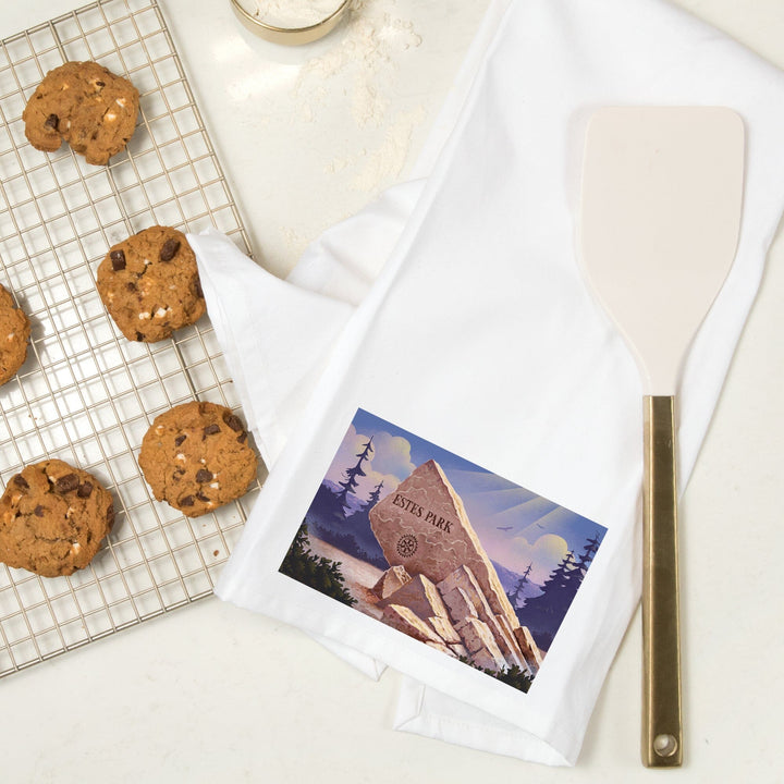 Colorado, Estes Park Sign, Lithograph, Organic Cotton Kitchen Tea Towels Kitchen Lantern Press