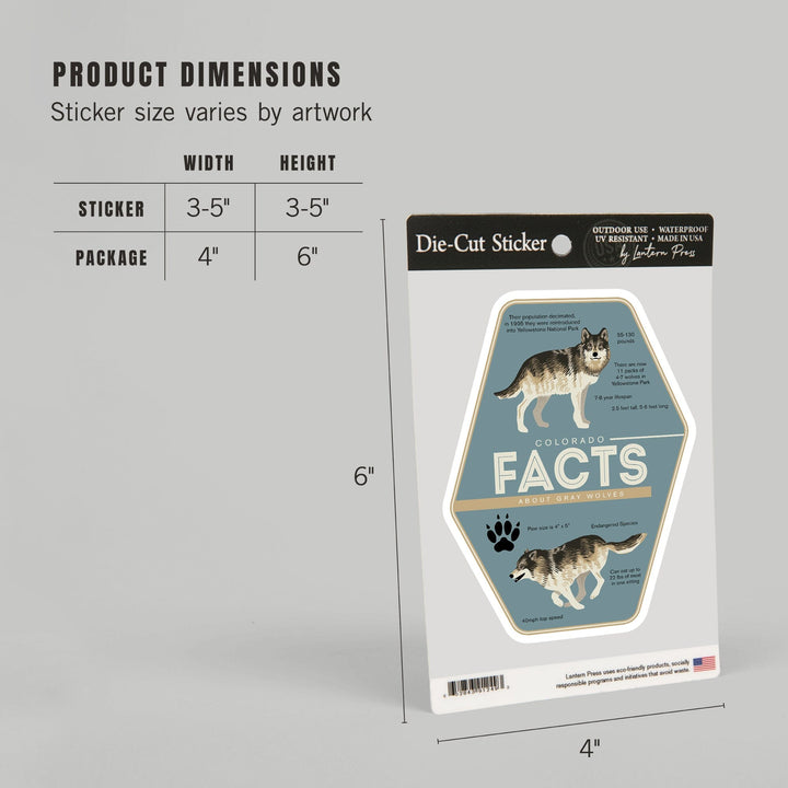 Colorado, Facts About Gray Wolves, Contour, Vinyl Sticker Sticker Lantern Press