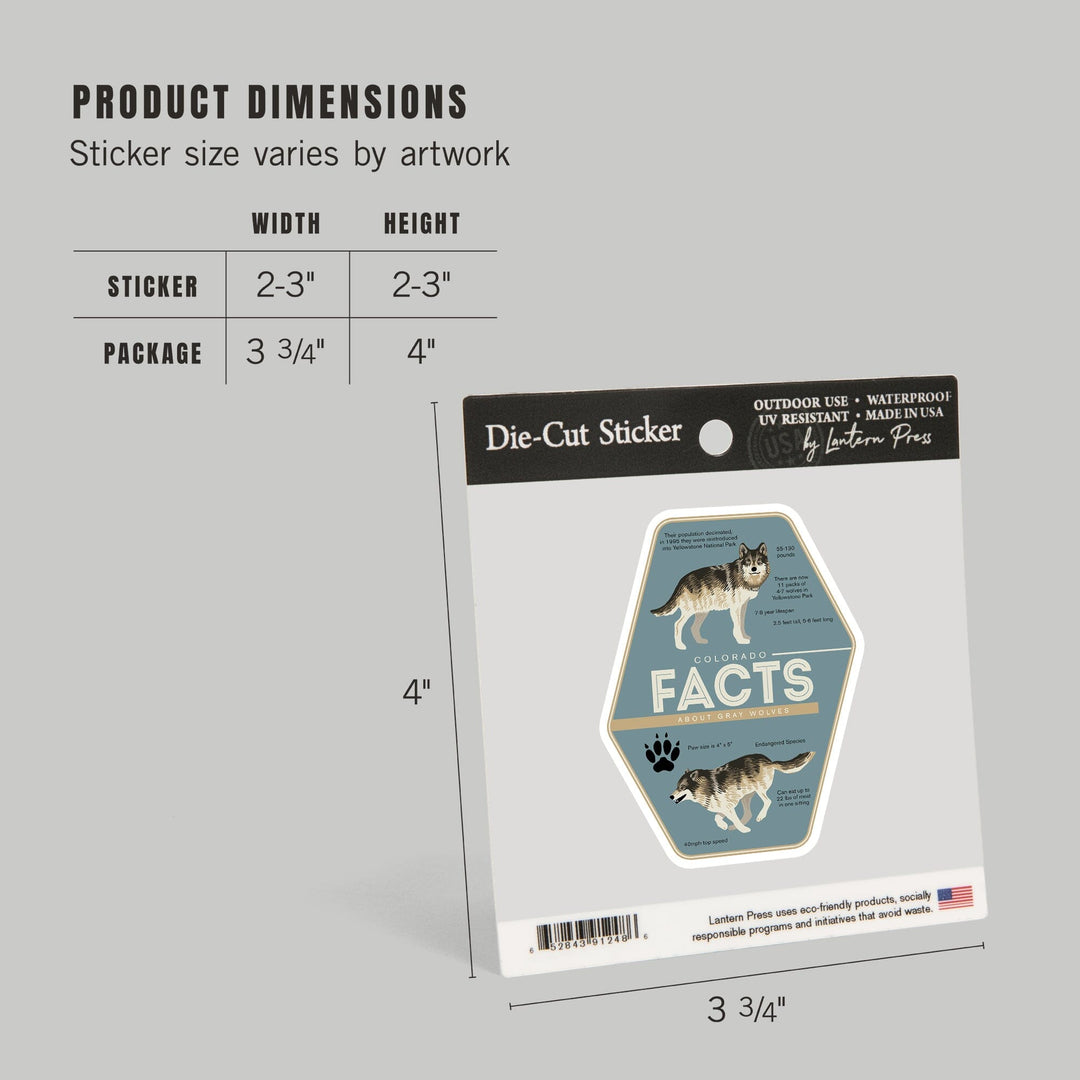 Colorado, Facts About Gray Wolves, Contour, Vinyl Sticker Sticker Lantern Press