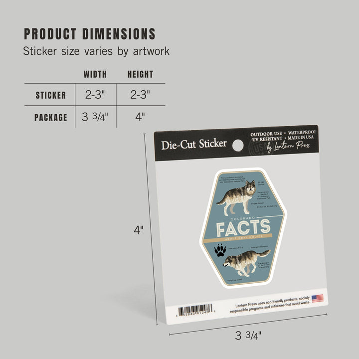 Colorado, Facts About Gray Wolves, Contour, Vinyl Sticker Sticker Lantern Press