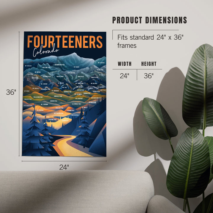 Colorado, Fourteeners, Mountain Range and Names, Art & Giclee Prints - Lantern Press