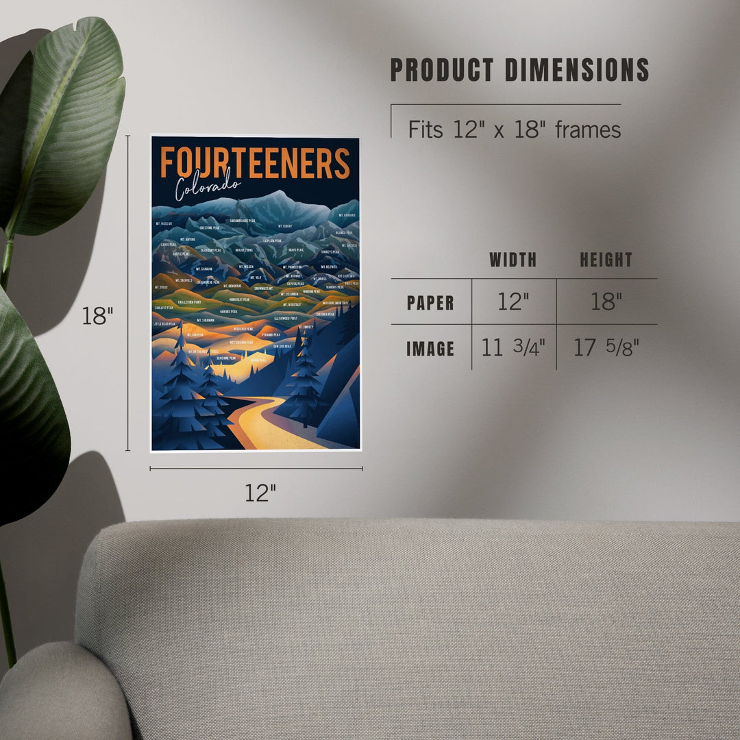 Colorado, Fourteeners, Mountain Range and Names, Art & Giclee Prints - Lantern Press