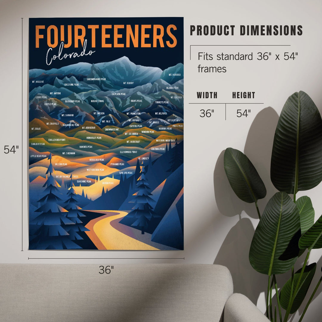 Colorado, Fourteeners, Mountain Range and Names, Art & Giclee Prints - Lantern Press