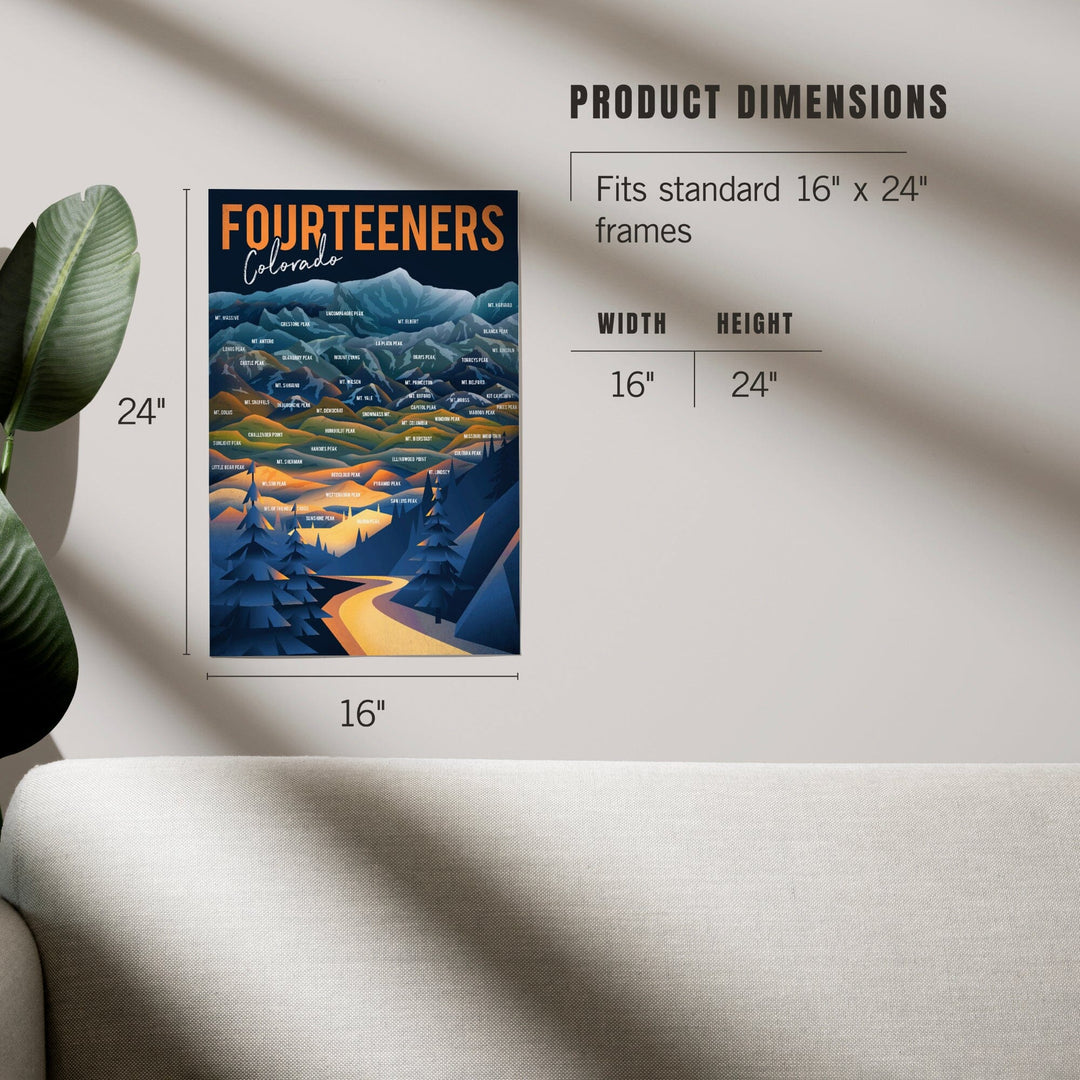 Colorado, Fourteeners, Mountain Range and Names, Art & Giclee Prints - Lantern Press