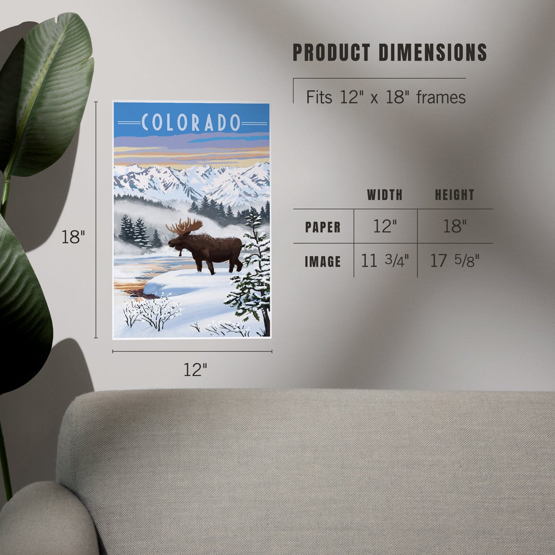 Colorado, Moose, Winter Scene, Art & Giclee Prints - Lantern Press