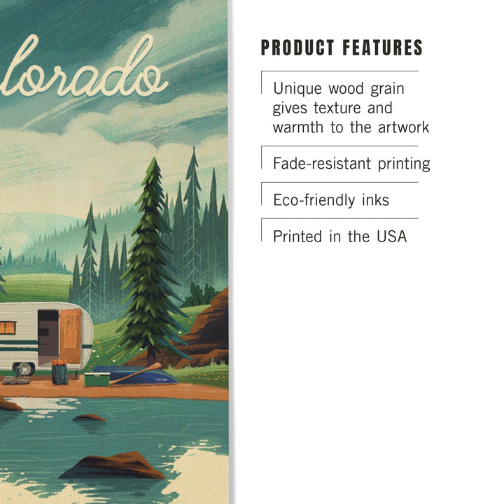 Colorado, Outdoor Activity, At Home Anywhere, Camper in Evergreens, Wood Signs and Postcards Wood Lantern Press