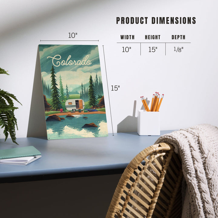 Colorado, Outdoor Activity, At Home Anywhere, Camper in Evergreens, Wood Signs and Postcards Wood Lantern Press