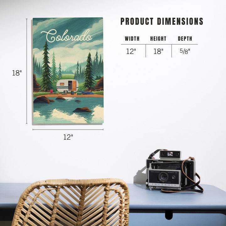 Colorado, Outdoor Activity, At Home Anywhere, Camper in Evergreens, Wood Signs and Postcards Wood Lantern Press