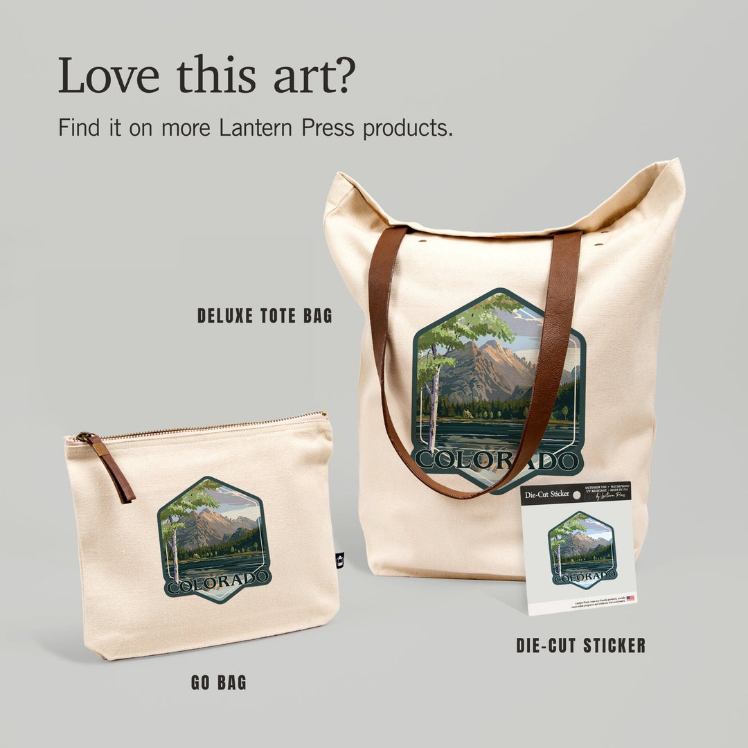 Colorado, Peaks and Lake, Contour, Vinyl Sticker - Lantern Press