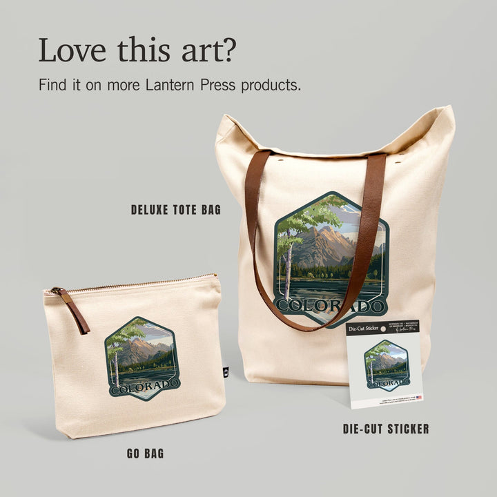 Colorado, Peaks and Lake, Contour, Vinyl Sticker - Lantern Press