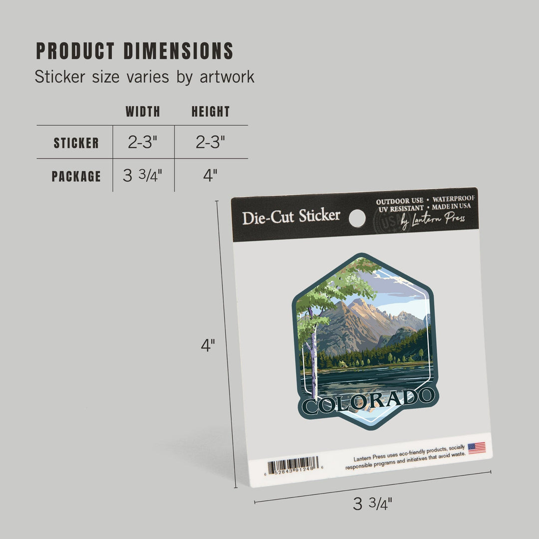 Colorado, Peaks and Lake, Contour, Vinyl Sticker - Lantern Press