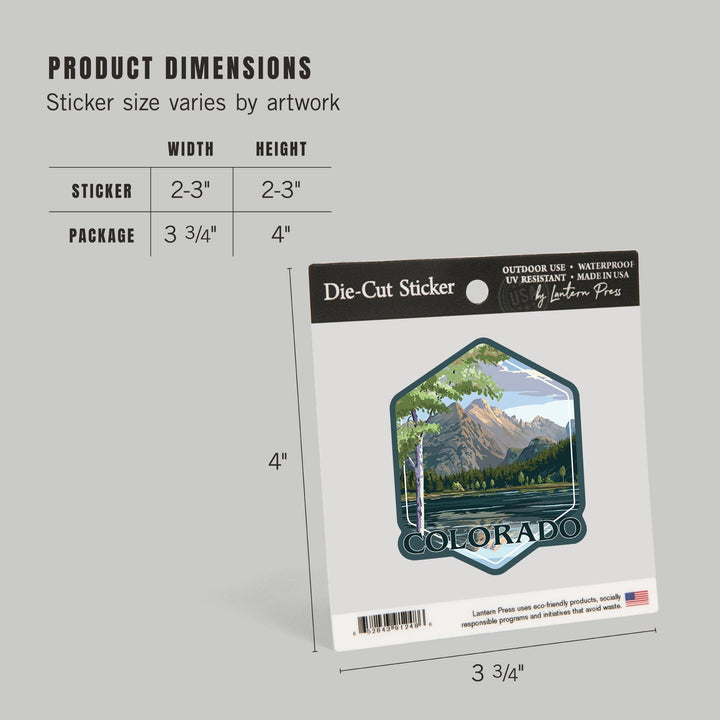 Colorado, Peaks and Lake, Contour, Vinyl Sticker - Lantern Press