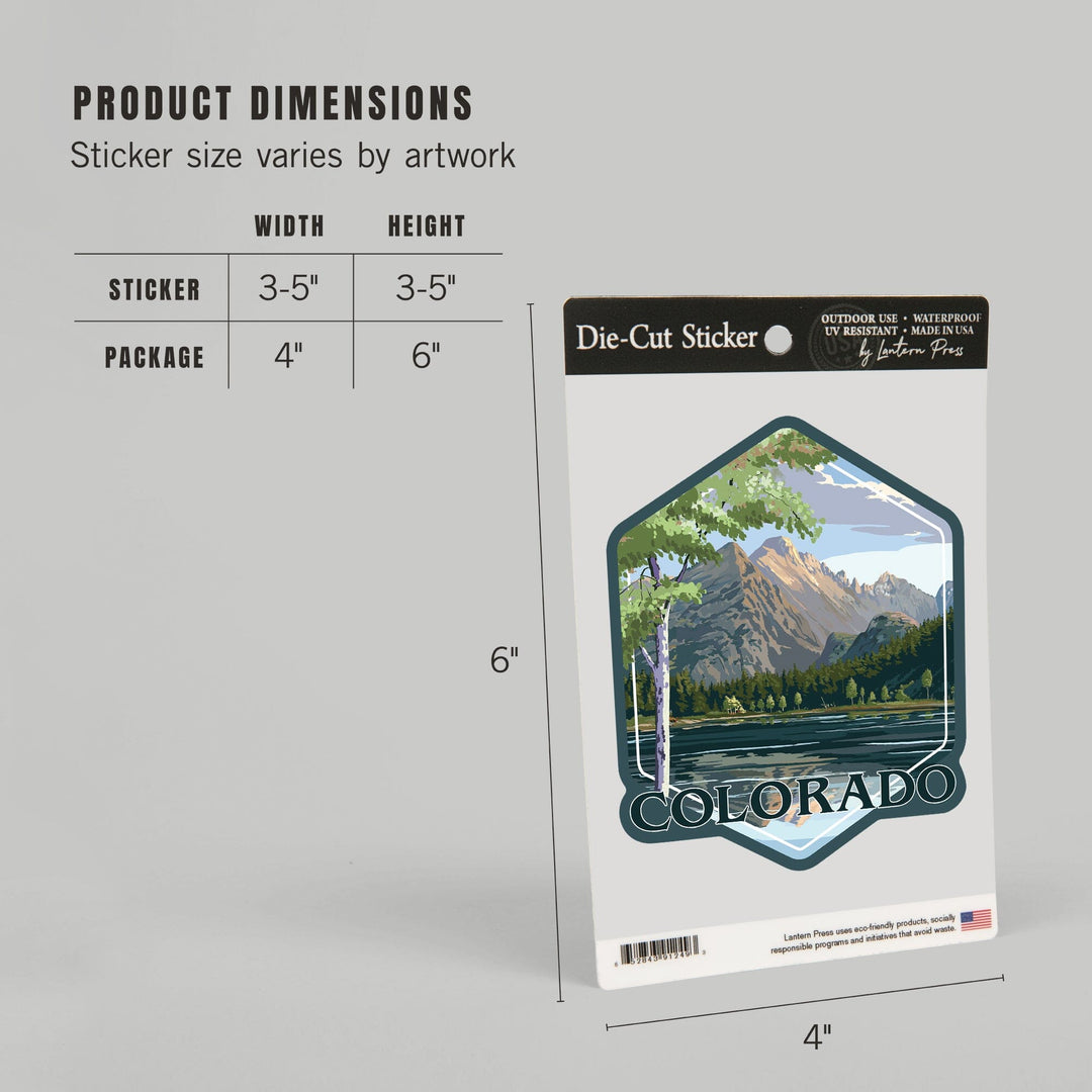 Colorado, Peaks and Lake, Contour, Vinyl Sticker - Lantern Press