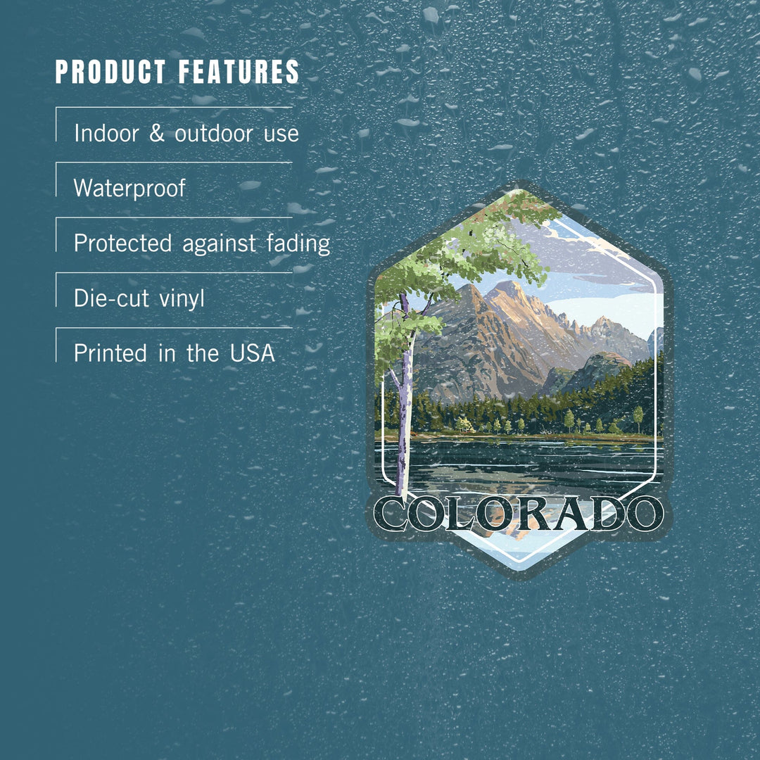 Colorado, Peaks and Lake, Contour, Vinyl Sticker - Lantern Press