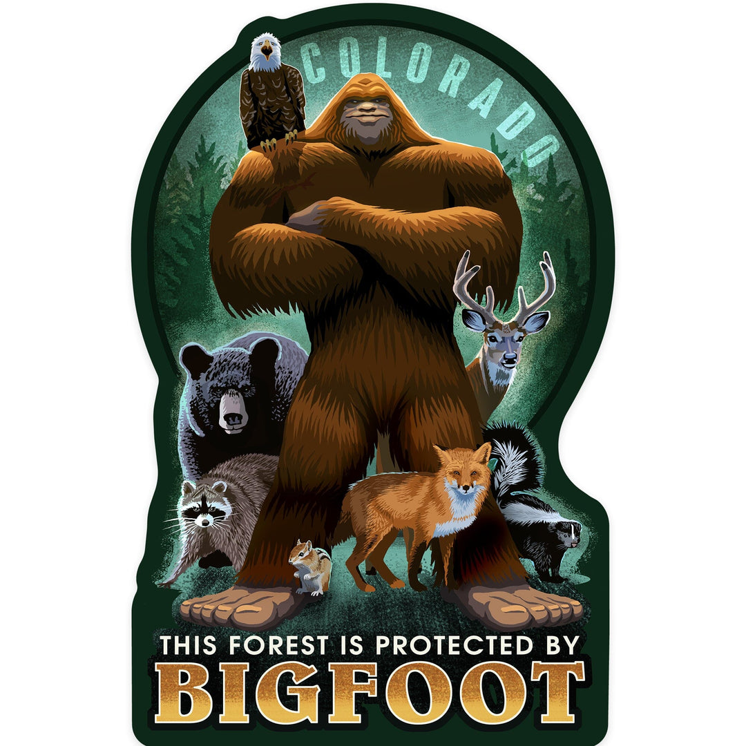 Colorado, Respect Our Wildlife, Bigfoot, Contour, Lantern Press Artwork, Vinyl Sticker - Lantern Press