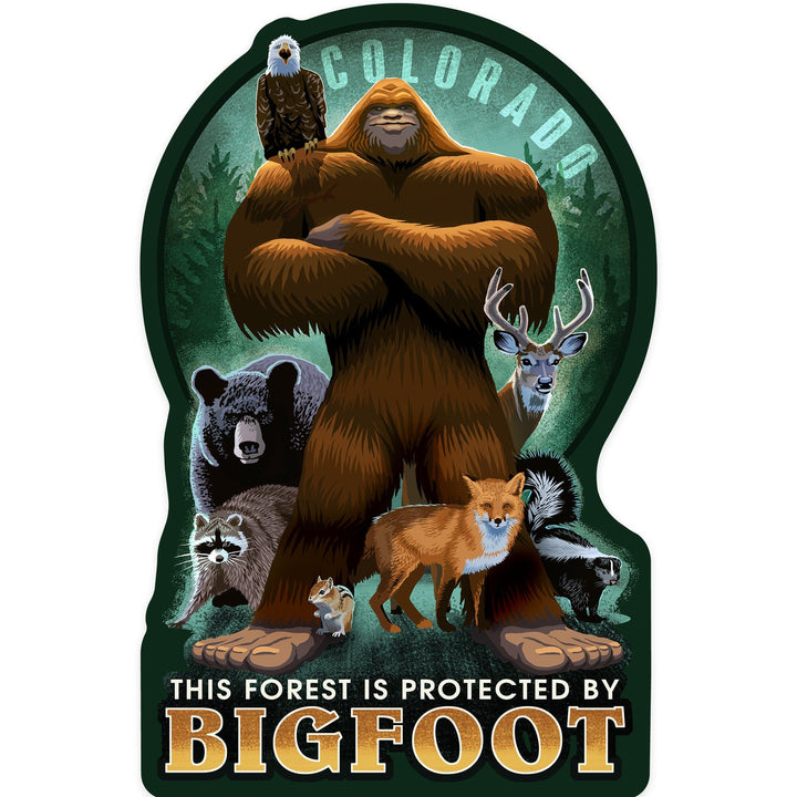 Colorado, Respect Our Wildlife, Bigfoot, Contour, Lantern Press Artwork, Vinyl Sticker - Lantern Press