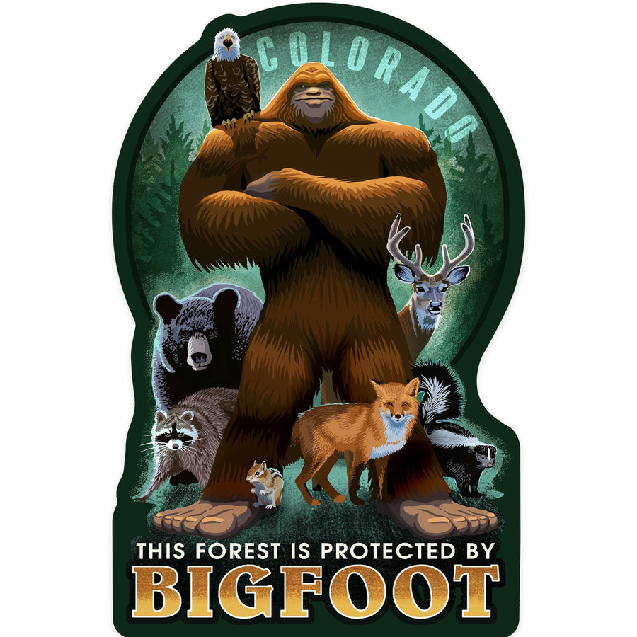 Colorado, Respect Our Wildlife, Bigfoot, Contour, Lantern Press Artwork, Vinyl Sticker - Lantern Press
