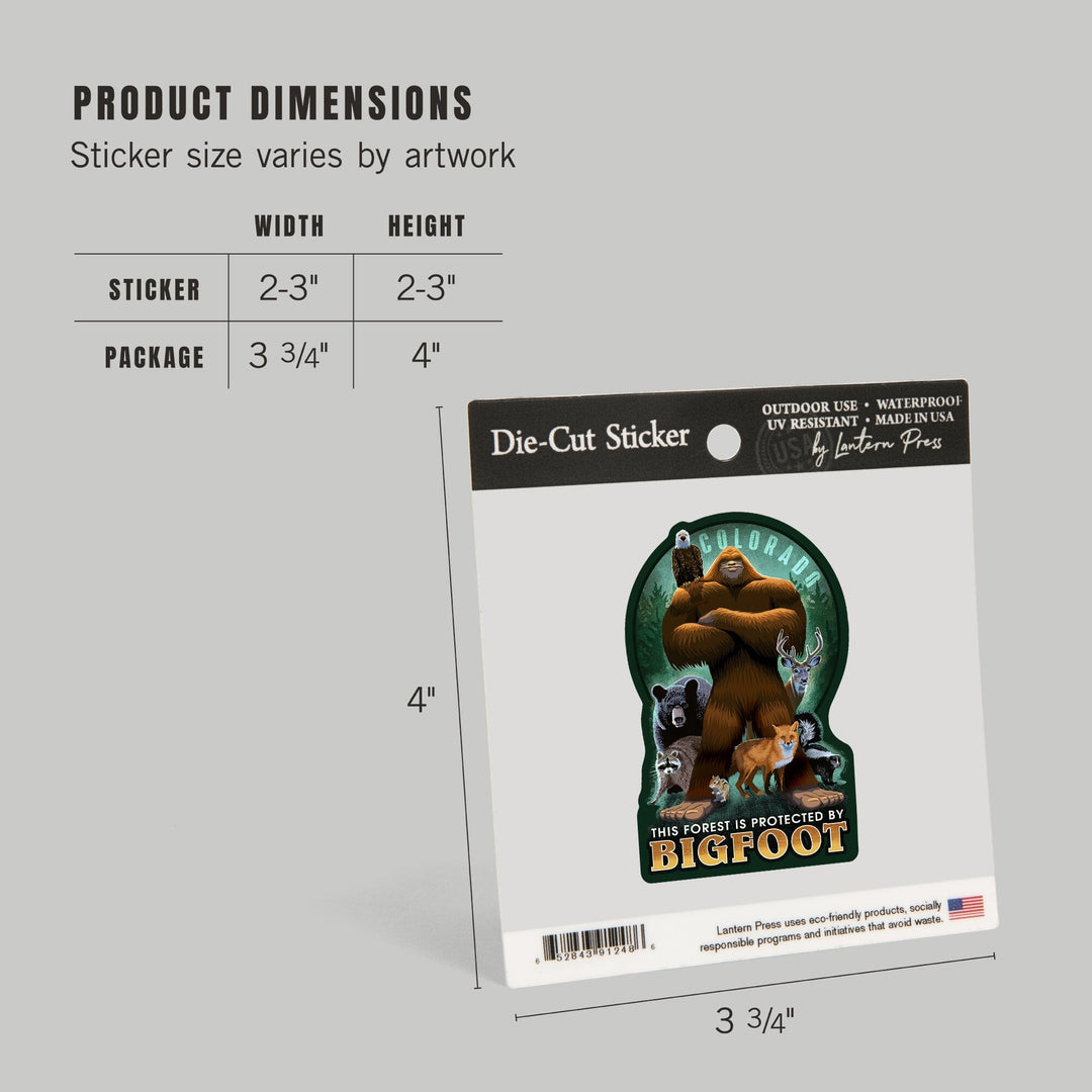 Colorado, Respect Our Wildlife, Bigfoot, Contour, Lantern Press Artwork, Vinyl Sticker - Lantern Press
