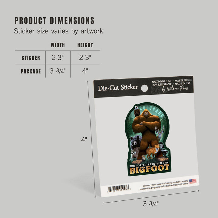 Colorado, Respect Our Wildlife, Bigfoot, Contour, Lantern Press Artwork, Vinyl Sticker - Lantern Press