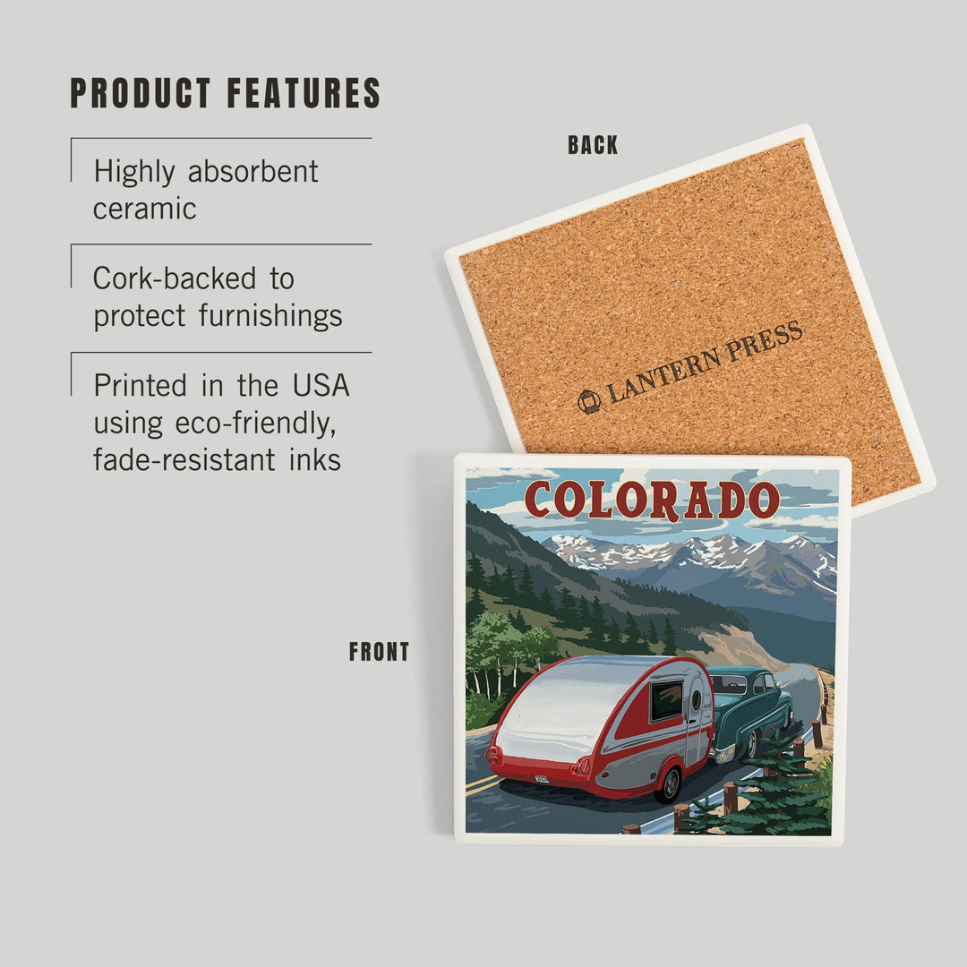 Colorado Retro Camper, Coasters Coasters Lantern Press