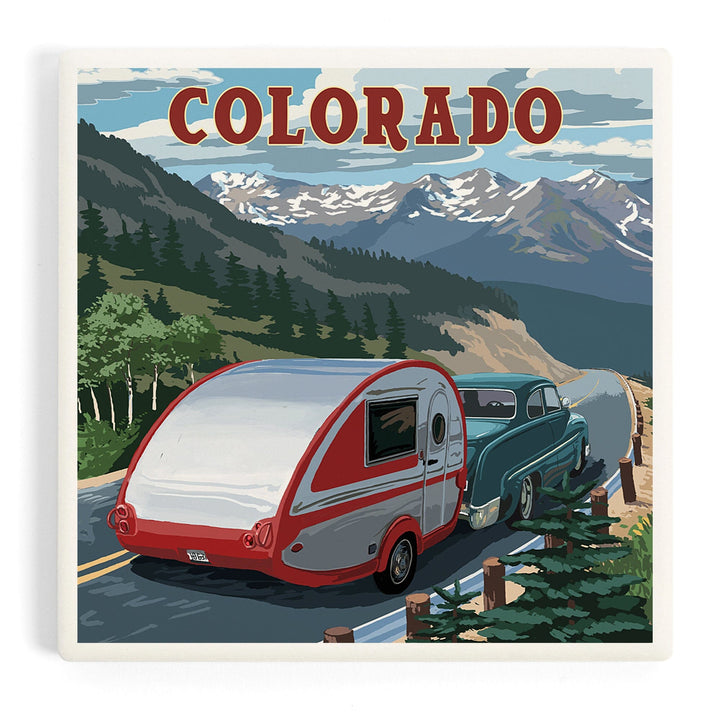 Colorado Retro Camper, Coasters Coasters Lantern Press Coaster