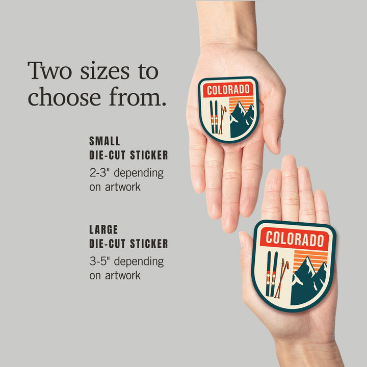 Colorado, Skis & Mountains, Contour, Lantern Press Artwork, Vinyl Sticker - Lantern Press