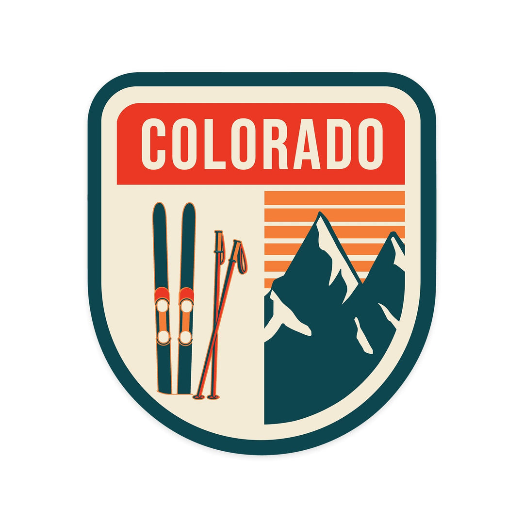 Colorado, Skis & Mountains, Contour, Lantern Press Artwork, Vinyl Sticker - Lantern Press