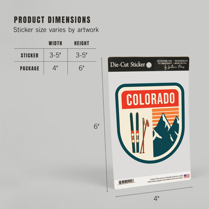 Colorado, Skis & Mountains, Contour, Lantern Press Artwork, Vinyl Sticker - Lantern Press