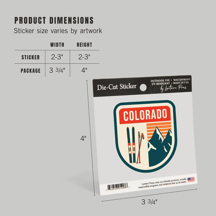 Colorado, Skis & Mountains, Contour, Lantern Press Artwork, Vinyl Sticker - Lantern Press