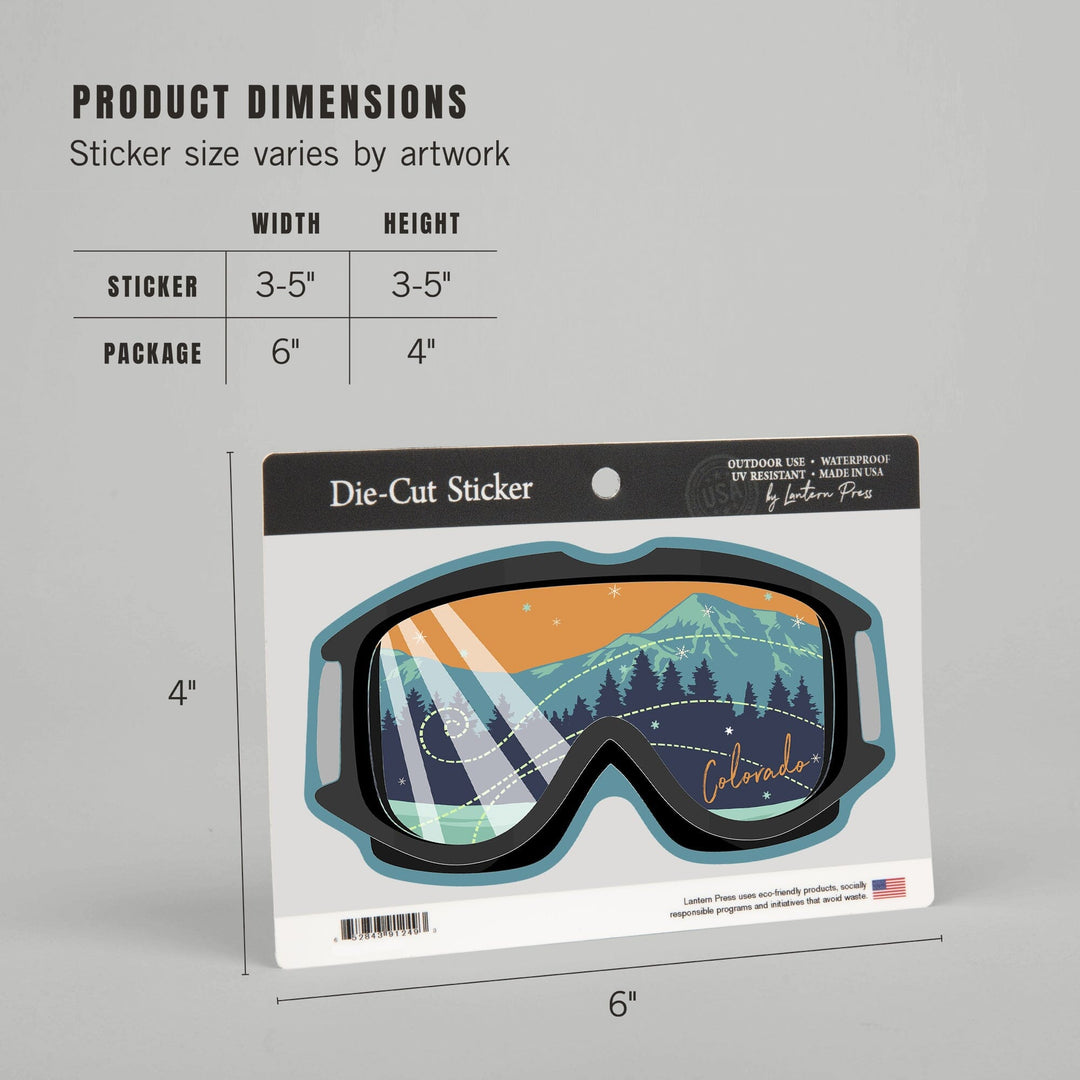 Colorado, Snow Goggles, Contour, Lantern Press Artwork, Vinyl Sticker - Lantern Press